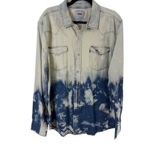 Levi's XL Bleached‎ Tie Dye Western Denim Shirt Pearl Snap Long Sleeve